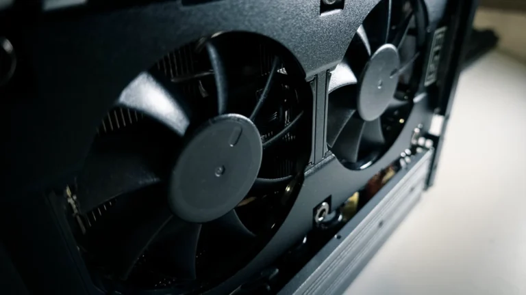 NVIDIA GeForce RTX graphics card, one of the best NVIDIA GPUs for video editing, beside an open PC case