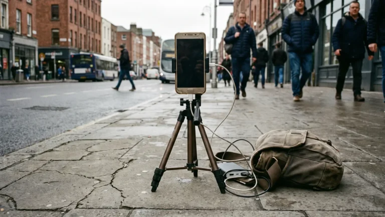 Smartphone mounted vertically on a tripod recording a scene, illustrating how to crop a video for vertical feeds