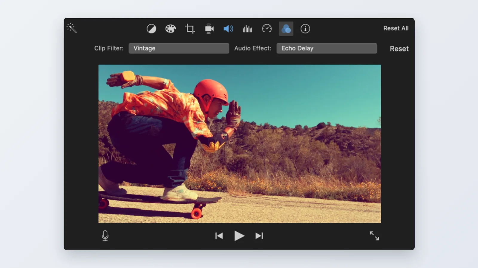 Apple iMovie (Mac) and Photos (Mac) screen: Adjustments bar Cropping button above the viewer in iMovie