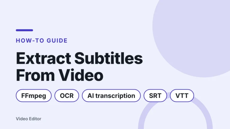 Title card: Extract Subtitles From Video — FFmpeg, OCR, AI transcription, SRT, VTT
